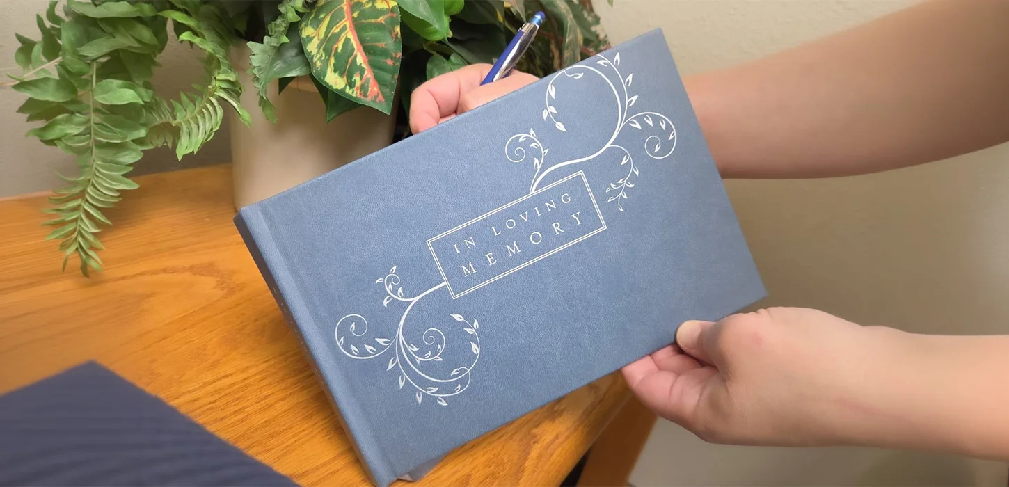 Memory book, writing, hands